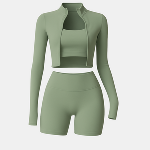 Conjunto esportivo, zíper, com manga.